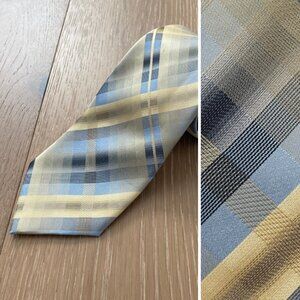 Kenneth Cole Reaction Tie Men Necktie Wide 100% Silk Yellow Blue Navy Tan Plaid
